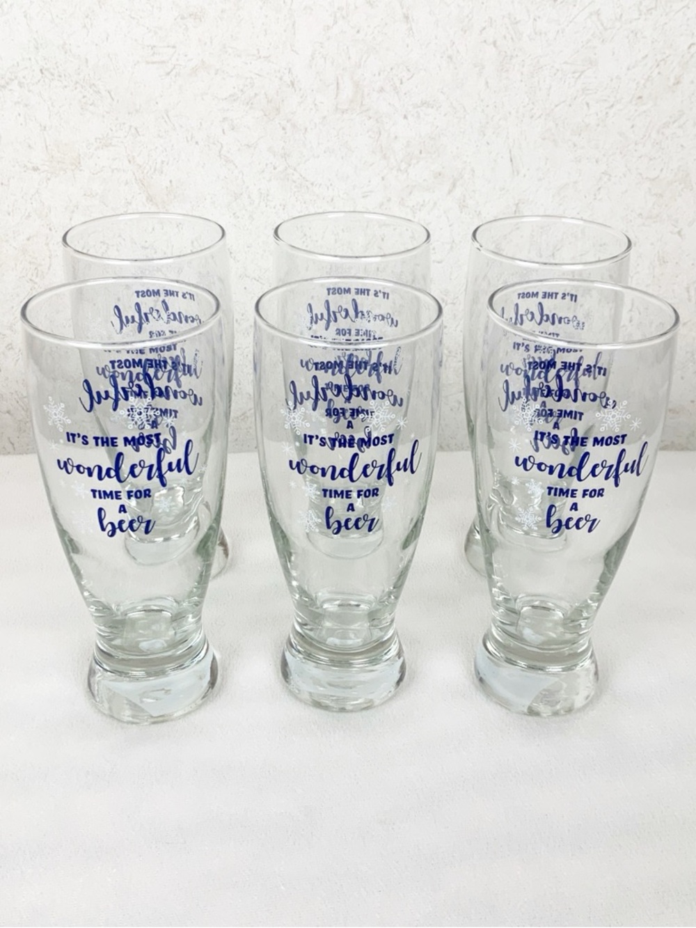 Cristar Most Wonderful Time For A Beer 6 Pilsner Glasses Snowflakes Winter